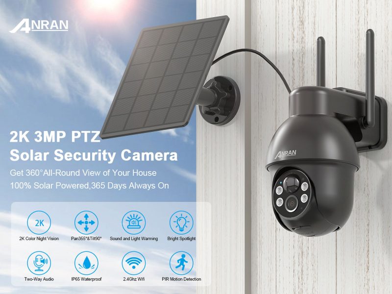 ANRAN 2K Security Camera Wireless Outdoor, Solar Outdoor Camera with 360° View, Smart Siren,